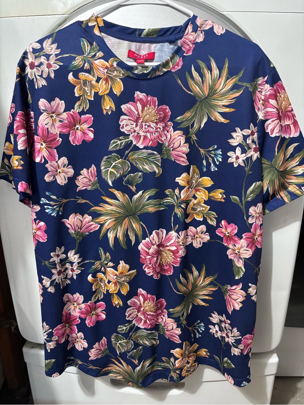 GUESS Navy Floral Short-Sleeve Tee with Pink & Yellow Blooms